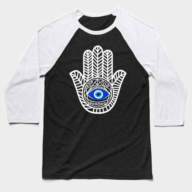 Hamsa Hand Evil Eye Baseball T-Shirt by livania